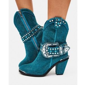 COPY - Club Exx TEAL SHERIFF SHINE COWBOY BOOTS